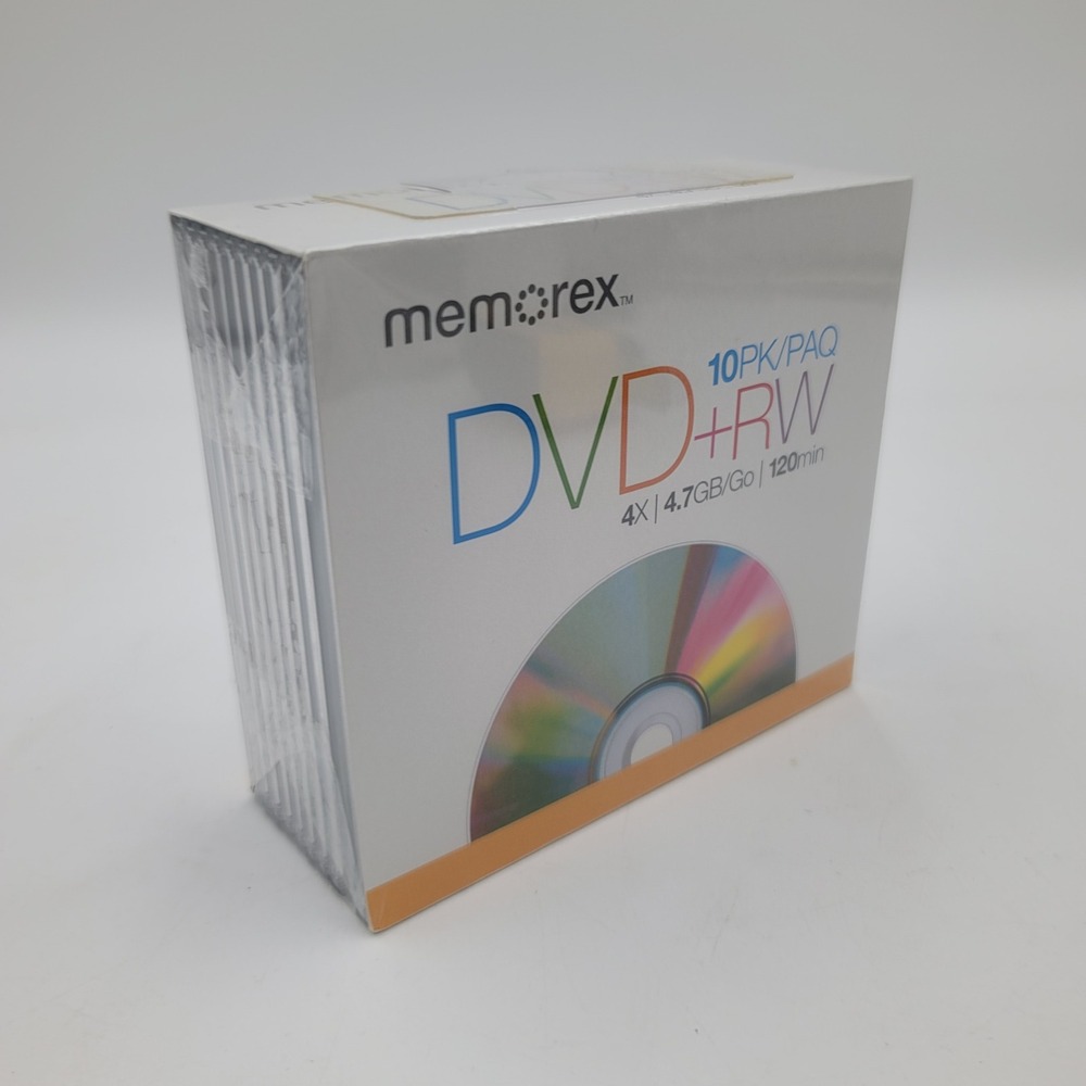 Memorex DVD+RW 10 Pack 4.7GB 120min 4x Rewritable Discs in Slim Jewel Cases NEW